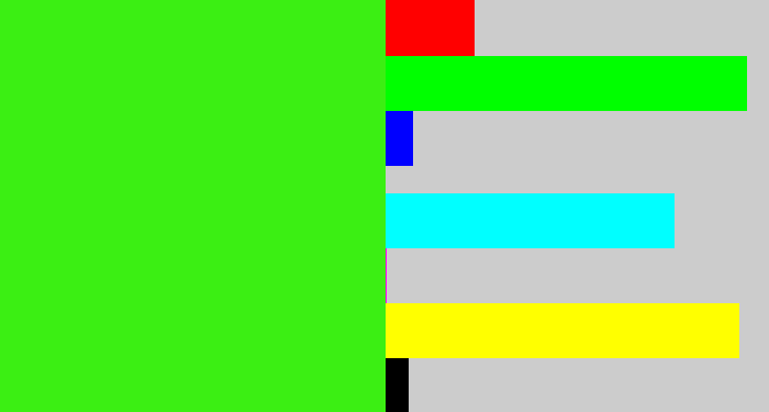 Hex color #3bef13 - vivid green