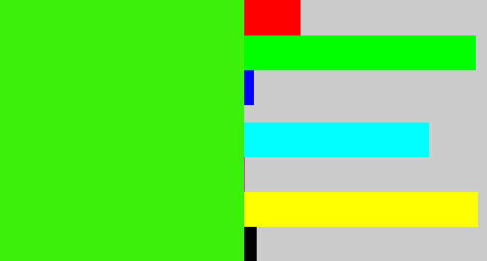 Hex color #3bf10a - vivid green