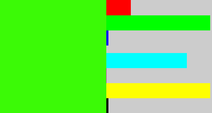 Hex color #3bfa06 - poison green