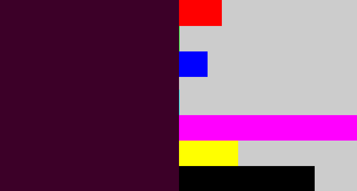 Hex color #3c0028 - dark plum