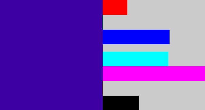 Hex color #3c00a5 - indigo blue