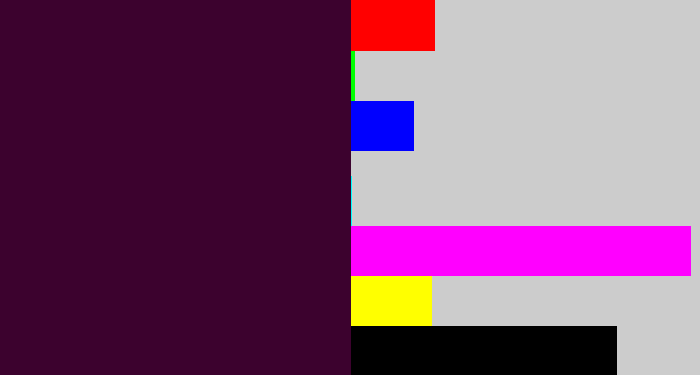 Hex color #3c022e - dark plum