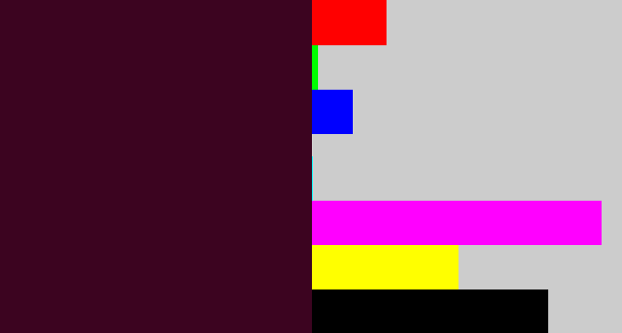 Hex color #3c0420 - dark plum