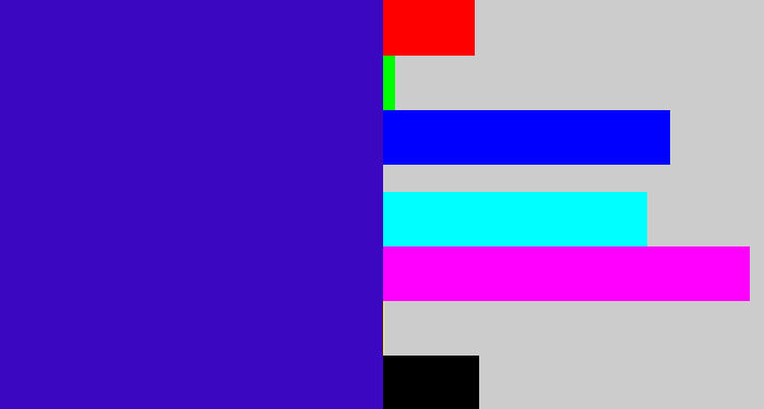 Hex color #3c07c0 - indigo blue