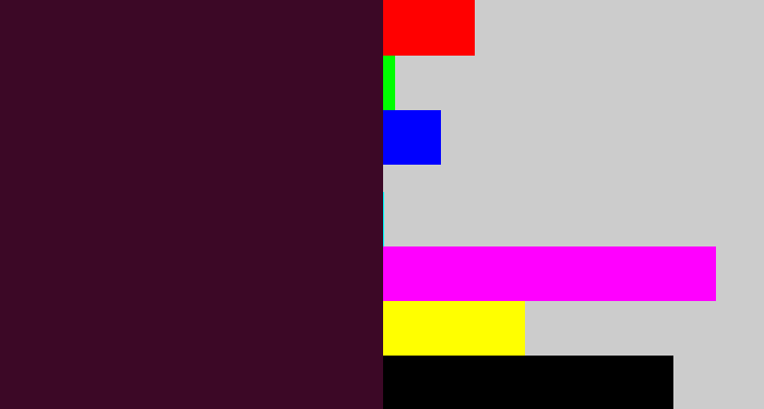 Hex color #3c0826 - dark plum