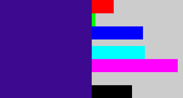 Hex color #3c098f - indigo