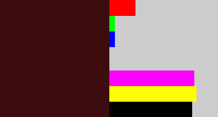 Hex color #3c0d0c - dark maroon