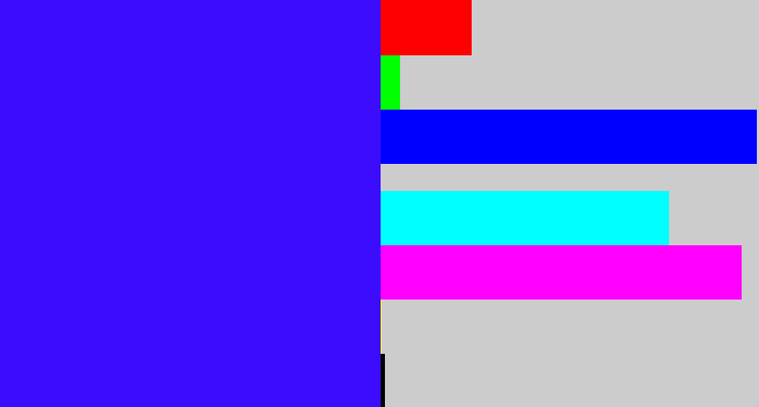 Hex color #3c0dfd - light royal blue