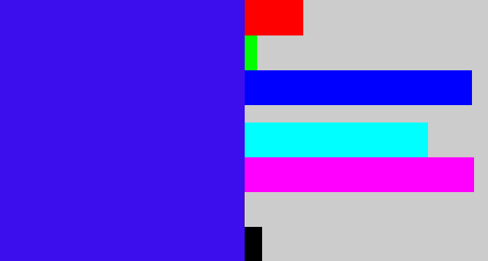 Hex color #3c0eed - blue/purple