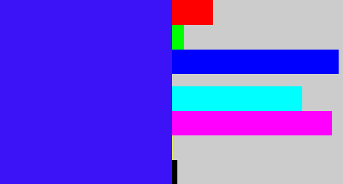 Hex color #3c12f7 - light royal blue