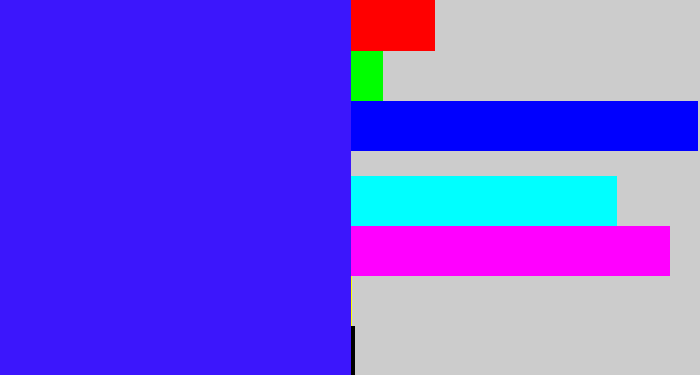 Hex color #3c16fc - light royal blue