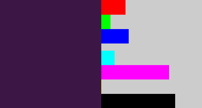 Hex color #3c1745 - dark purple