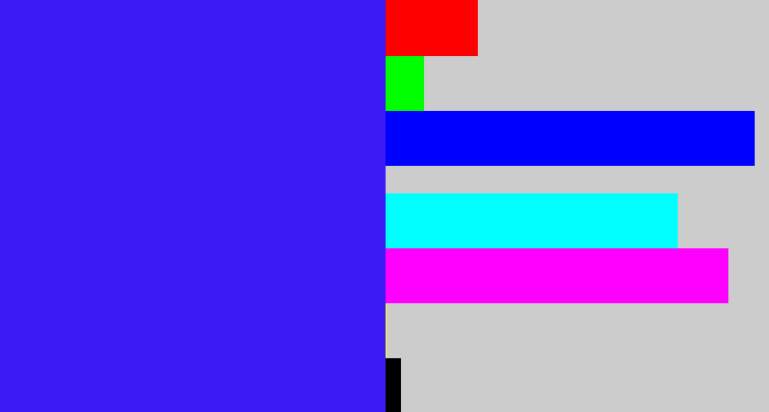 Hex color #3c1af6 - light royal blue