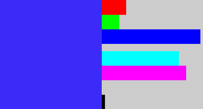 Hex color #3c2bf8 - light royal blue