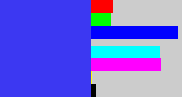 Hex color #3c38f2 - light royal blue