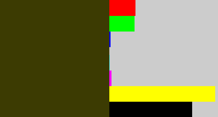 Hex color #3c3b02 - dark olive