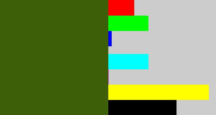 Hex color #3c5f07 - navy green