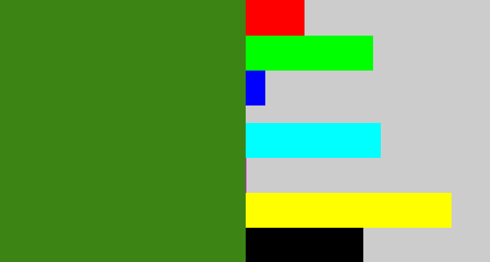 Hex color #3c8515 - dark grass green