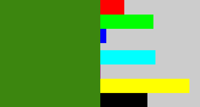 Hex color #3c860f - dark grass green
