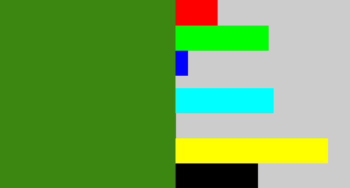 Hex color #3c8712 - dark grass green