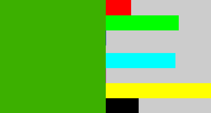 Hex color #3cb000 - grassy green