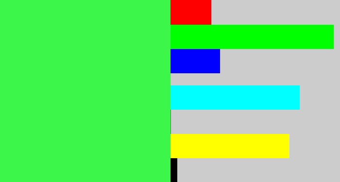 Hex color #3cf64a - bright light green