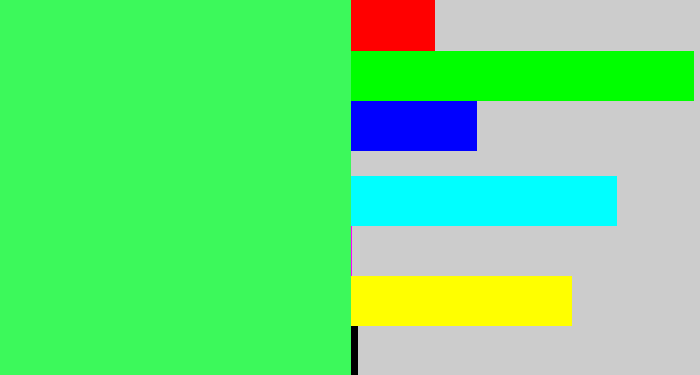 Hex color #3cf95b - bright light green