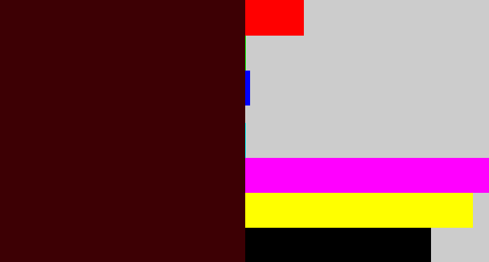 Hex color #3d0004 - dark maroon
