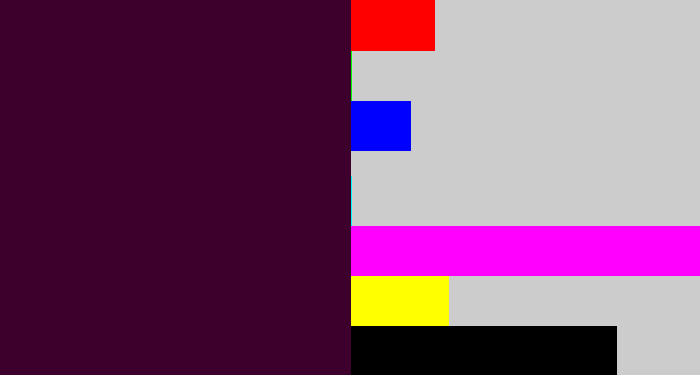 Hex color #3d002c - dark plum