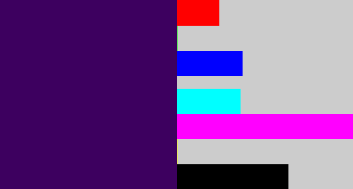 Hex color #3d005f - royal purple