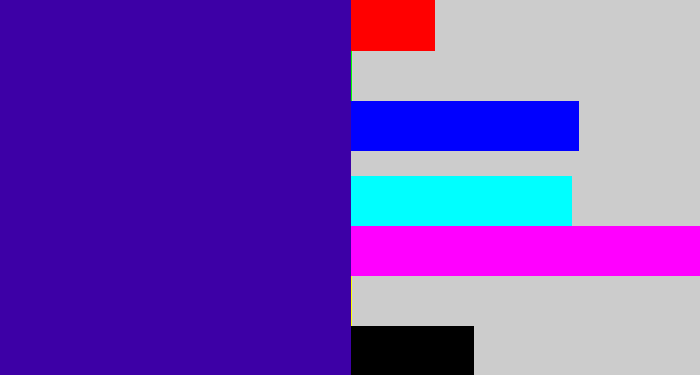 Hex color #3d00a6 - indigo blue