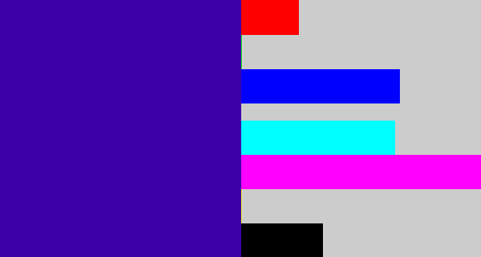 Hex color #3d00a8 - indigo blue