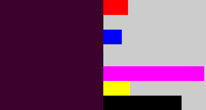Hex color #3d012d - dark plum