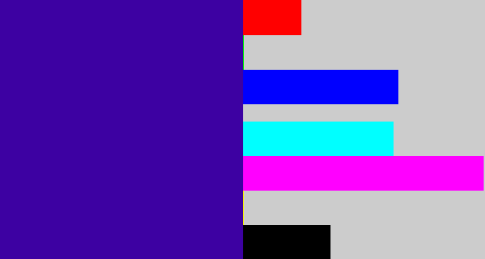 Hex color #3d01a2 - indigo blue