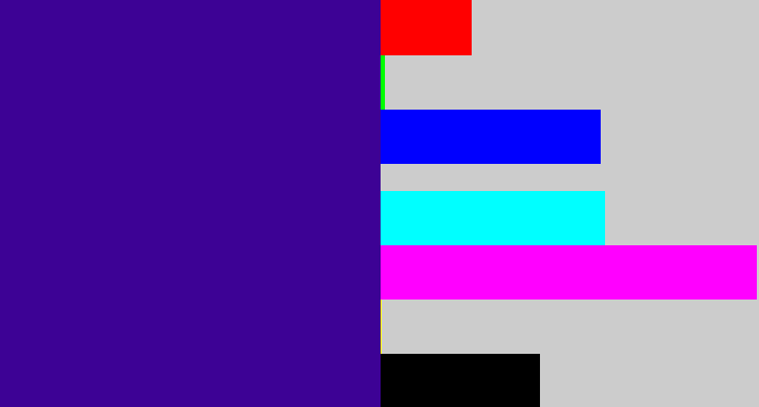 Hex color #3d0295 - indigo