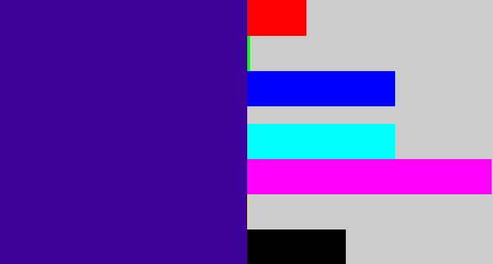 Hex color #3d029a - indigo