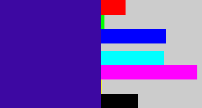 Hex color #3d08a2 - indigo blue