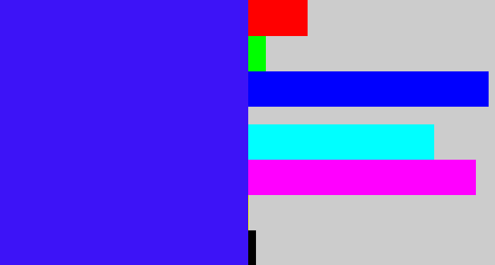 Hex color #3d13f7 - light royal blue