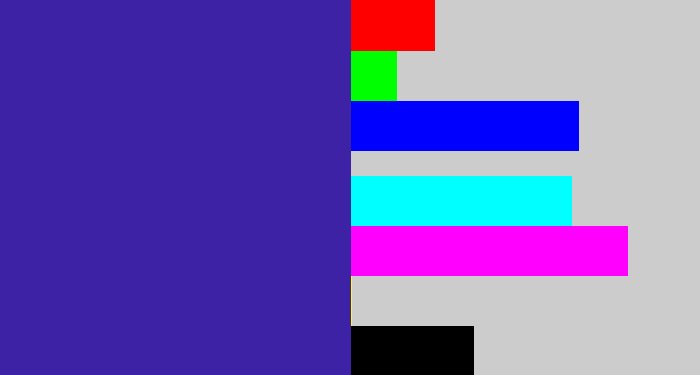 Hex color #3d22a5 - indigo blue