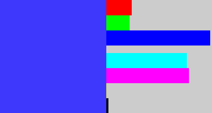 Hex color #3d38fb - light royal blue