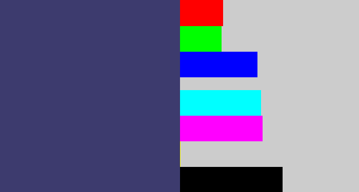 Hex color #3d3b6e - dark grey blue