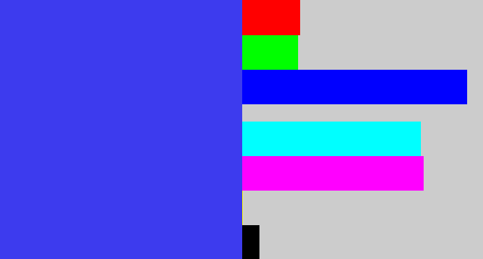 Hex color #3d3bee - light royal blue