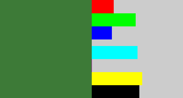 Hex color #3d7a37 - darkish green