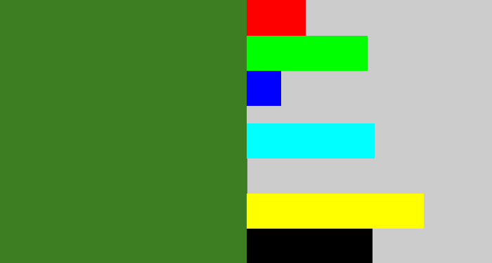 Hex color #3d7e23 - tree green