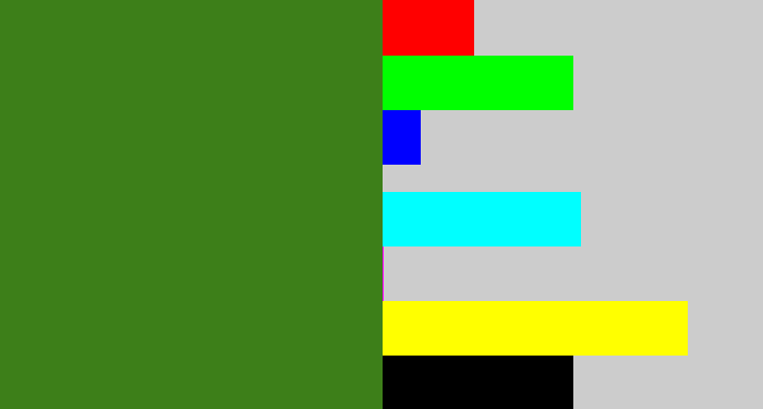 Hex color #3d7f19 - tree green