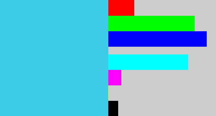 Hex color #3dcbe7 - bright light blue