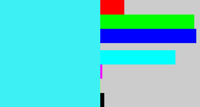 Hex color #3df0f4 - bright cyan