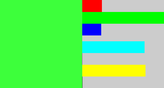 Hex color #3dff3b - bright light green