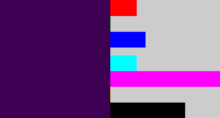 Hex color #3e0052 - deep violet