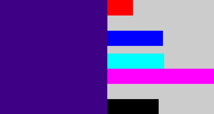 Hex color #3e0084 - indigo